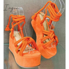 Ingvn - Solid Velvet Ankle Strap Platform Sandals