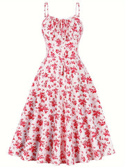 Vintage Chic Floral Print Sundress - Chic Tie Front, Timeless Elegance, Sleeveless Spaghetti Strap - Perfect Summer Womens Fashion Dress
