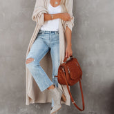 Stylish & Cozy Open Front Cardigan - Long Sleeve, Stretch Knit, Solid Color, Perfect for Autumn/Winter