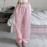 Drawstring Low Rise Pink Casual Pants y2k Basic See Through Pants y2k Aesthetic Straight Trousers for Women Korean Style