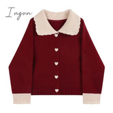 Ingvn - High Quality Women's Cashmere Sweater Loose Casual Turn-down Collar Single Breasted Knitted Pullovers Female Elegant Soft Sweet Retro Jumper