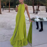 Women's Solid Color Round Neck Sleeveless Sexy Backless Beach Long Dress