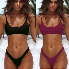 Solid Sexy Red Micro Bikini Set Women Swimming Suit Padded Bra Biquini Two-Piece Swimwear Thong Bathing Suit Brazilian Swimsuit
