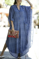 Ingvn - Casual Striped Buckle Asymmetrical Swimwears Cover Up