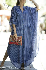 Ingvn - Casual Striped Buckle Asymmetrical Swimwears Cover Up