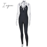 Ingvn - Sexy Halter Lace Up Backless Slim Jumpsuits Women Sleeveless Cut Out Pencil Pants One Piece Rompers 2023 Summer Elegant Clothes