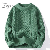 Ingvn - Winter Men Vintage Twist Sweater Round Neck Solid Color Male Fit Knitted Pullover Loose Harajuku Mens Retro Sweaters Multicolors
