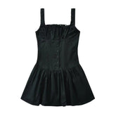 Summer Women Sexy Ruched Chest Corset Style Tank Mini Dress Low Waist Sleeveless Female Holiday Party Robe