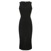 Basic Knit Long Dress Korean Fashion Square Collar Sleeveless Women's Dresses Summer Casual Y2k Vintage All-match Outftis