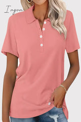 Ingvn - Casual Simplicity Solid Buckle Turndown Collar T-Shirts