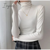 Ingvn - Autumn Women Pullover Tops Female Knitted Sweaters Solid Concise Turtleneck Elasticity Elegant Office Lady Casual All Match