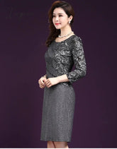 Ingvn - Women Sexy Dress autumn Elegant Women Winter 3/4 Sleeve Knee Length Vintage Ol Work Wear Bodycon Lace Crochet Dresses 4XL