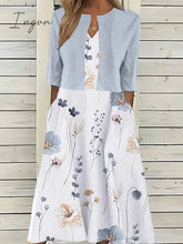 Ingvn - Women's Two Piece Dress Set Casual Dress Print Dress Outdoor Daily Fashion Elegant Pocket Print Midi Dress V Neck Half Sleeve Floral Regular Fit Pink Blue Purple Summer Spring S M L XL XXL