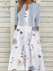 Ingvn - Women's Two Piece Dress Set Casual Dress Print Dress Outdoor Daily Fashion Elegant Pocket Print Midi Dress V Neck Half Sleeve Floral Regular Fit Pink Blue Purple Summer Spring S M L XL XXL