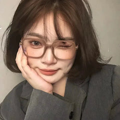 INGVN Brown Square Glasses Frame Girl Ins No Makeup Plain Glasses Men Light Eyewear Cute Decorative Computer Glasses
