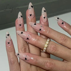 24Pcs 3D Long Almond False Nails Red Nude Ballet Stiletto Wearable Fake Nails MilkTea Color Jelly Full Cover Press On Nail Tips