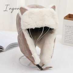 Ingvn - Women Warm Earmuffs Thicken Ear-flapped Hat Winter Cold-proof Warm Cotton Hat Cat Ears Cap Winter Russian Hat