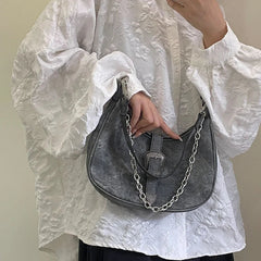 Ingvn Retro Black Women's Small Shoulder Bag Fashion Half Moon Female Underarm Bag Chain Design Ladies Tote Purse Portable Handbag