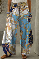 Ingvn - Red Casual Print Patchwork Pocket Regular High Waist Conventional Full Print Trousers
