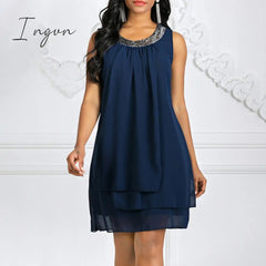 Ingvn - Women's Shift Dress Knee Length Dress Sleeveless Solid Color Layered Spring & Summer Plus Size Hot Black Purple Navy Blue