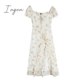 Ingvn - Floral Elegant Short Sleeve Dress Woman Casual 2023 Summer Sexy Party One Piece Dress Korean Fashion Beach Vintage Midi Dress