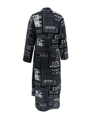 Chic Newspaper Print Womens Dress - Versatile Button-Down Style with Flattering Long Sleeves - A Fashionable Everyday Shirt Dress for Your Wardrobe