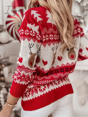Ingvn - Women's Ugly Christmas Sweater Pullover Sweater Jumper Jumper Ribbed Knit Oversized Geometric Crew Neck Stylish Casual Christmas Daily Fall Winter Red S M L