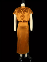Drape Neck Satin Bodycon Midi Dress, Short Sleeves, Orange Color, Prefect For Dating, Fall Wedding Guest, And Formal Occasion