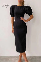 Ingvn - Elegant Solid Patchwork O Neck A Line Dresses