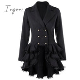 Ingvn - Trench Coat Women's Aaymmetric Lace Hem Tops Steampunk Victorian Swallow Tail Trench Coat Double-Breasted Female Thin Outwear
