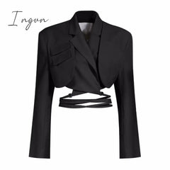 Ingvn - Irregular Elegant Blazer For Women Notched Long Sleeves Lace Up Bowknot Blazers Female Summer Fashion New