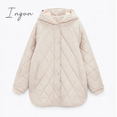 Ingvn - New Winter Oversize Fashion Vintage Plaid Hooded Parka Women Casual Pockets Cotton Jackets Coat Loose Long Outwear Female