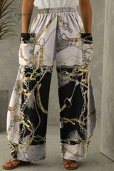 Ingvn - Red Casual Print Patchwork Pocket Regular High Waist Conventional Full Print Trousers