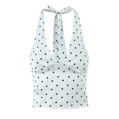 Women Vintage Polka Dot Halter Top Sexy Backless Fit Slim Holiday Summer Crop Top