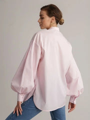 Ingvn Loose O-neck Women Stylish Shirts Spring Summer Lantern Sleeve Single-breasted Female 100% Cotton Blouse Ladies Tops