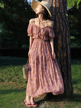 Summer New French Elegant Party Print Dress Sweet A Line Midi Ladies Vintage Robes