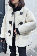 Ingvn - British Style Elegant Solid Buttons U Neck Outerwear
