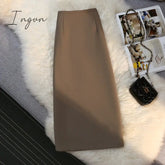 Ingvn - Fashion Elegant Formal Skirts Women Autumn New High Waist Drape Suit Long Brown Skirt Zipper Female