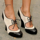 Ingvn - Women's Heels Hand Stitching Vintage Shoes Boho Bohemia Beach Party Outdoor Daily Summer Cone Heel Round Toe Vacation Cute Elegant Leather Buckle Color Block White Light Red