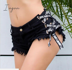 Ingvn - Sexy Low Waist Bandage Denim Ripped Hole Short Jeans Women Mini Skinny Sexy Club DJ Dance Shorts New White Blue Black