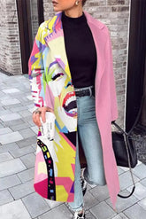 Ingvn - Elegant Print Contrast Turn-back Collar Outerwear