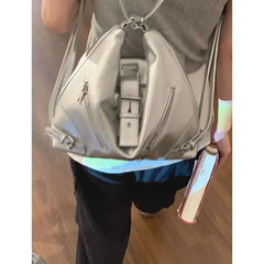 Ingvn Y2k Vintage Shoulder Bag for Women Fashion Large Capacity Aesthetic Backpacks Casual Silver Commuter Female Motorcycle Bag