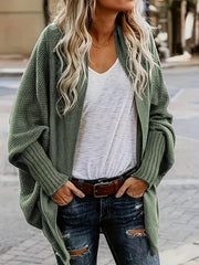 Cozy Women's Casual Solid Color Open Front Long Batwing Sleeve Cardigan for Fall & Winter