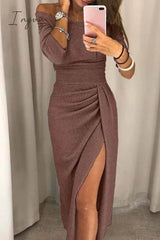 Ingvn - Florcoo Wrap Hip Slit Collar Maxi Dresses(5 Colors)