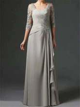 Ingvn - Sheath Mother of the Bride Dress Elegant Square Neck Floor Length Chiffon Lace Half Sleeve with Ruching Wedding Guest Dresses