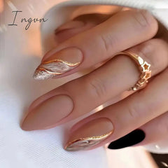 24Pcs Detachable Acrylic False Nails Press On Nail Cute Cherry French Almond Wearable Artificial Fake Nails Full Cover Nail Tips