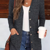 Vibrant Solid Color Patched Pocket Cardigan - Stylish Long Sleeve Button Front Design, Versatile for Spring & Fall Seasons, Cozy Women's Clothing for Everyday Wear