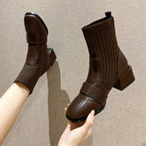 Ingvn Female Ankle Boots Sock Short Shoes For Women Elastic Booties Brown Footwear Comfortable And Elegant On Offer Korean Style Pu