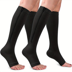 2 Pairs Compression Socks For Running, And Athletics - Open Toe, Zipper Closure, Thermal