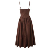 New Women Sexy Elegant Coffee White Sling Long Dress Low Waist Fit And Flare Summer Party Maxi Dresses Cotton Robe